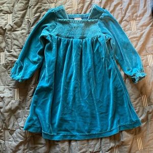 Hanna Andersson Teal Velour Smocked Dress 2T